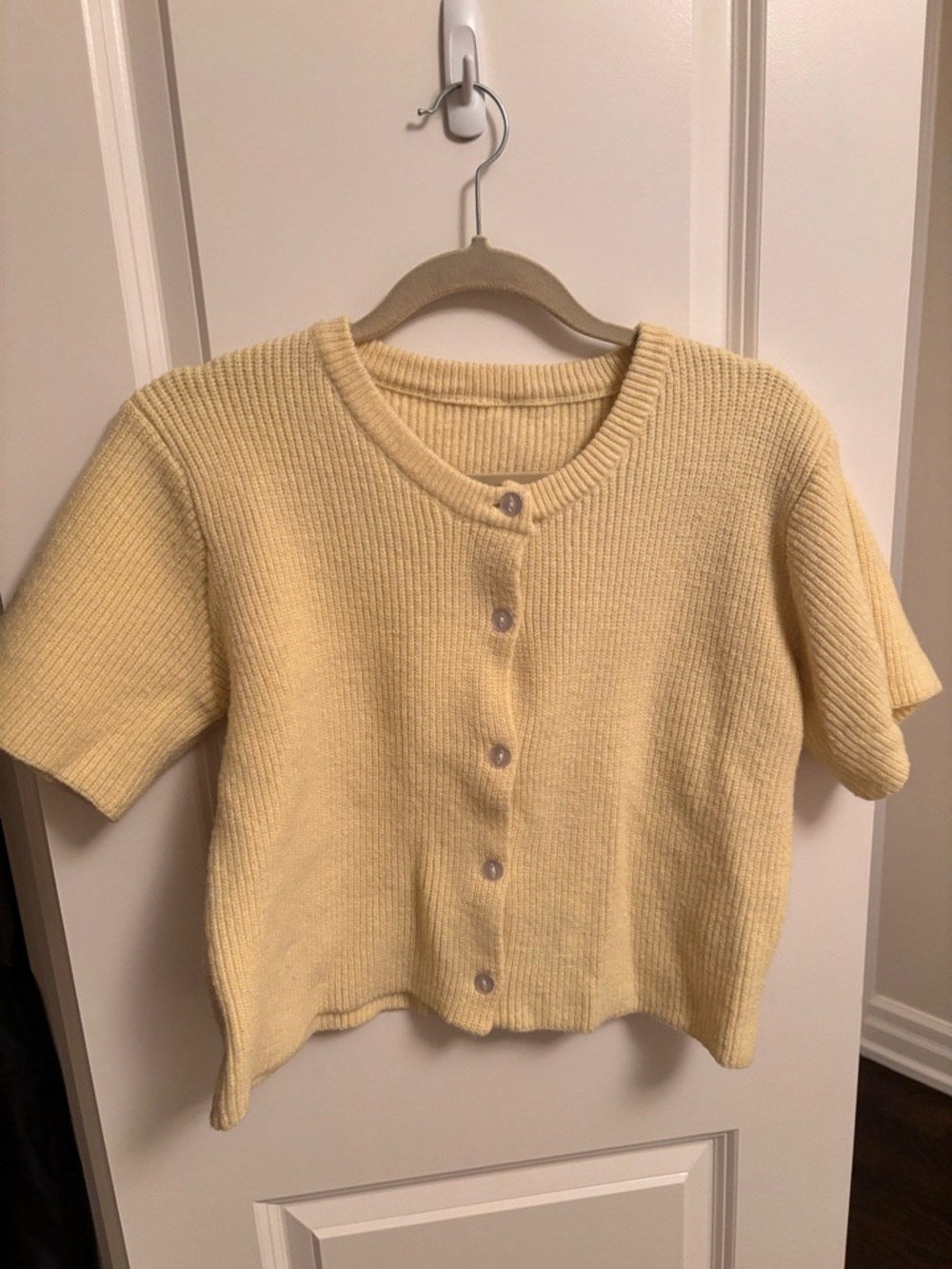 Yellow Short-Sleeve Knit Cardigan